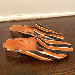 Black/camel/white striped calf-hair mules by Madewell